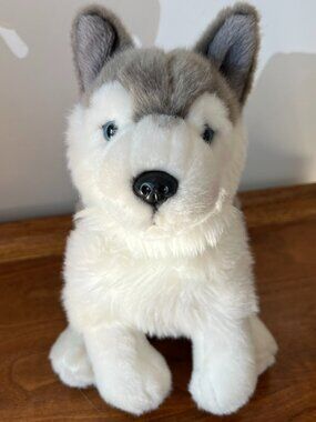 Living Nature Husky Plush 10" Realistic Dog Stuffed Animal Stands Upright NICE